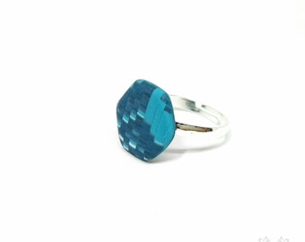 Handmade Turquoise Polymer Clay Ring: Silver Plated Adjustable Band