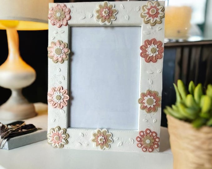 Featured listing image: Personalized Floral Picture Frame: Handmade Polymer Clay Photo Holder