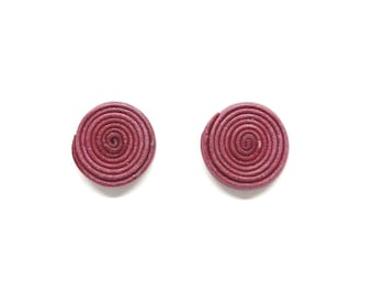 Burgundy Spiral Polymer Clay Studs: Silver Plated Posts