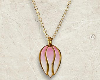Polymer clay tulip chain necklace: Gold handmade stainless steel pendant
