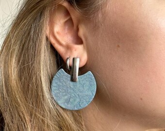 Handmade Batik Polymer Clay Earrings: Teal Blue Tapestry Dangles