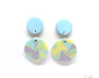 Long swirly handmade turquoise earrings, polymer clay, silver plated, designer jewelry, gift for her, unique earrings, statement earrings
