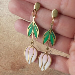 Boucles d'oreilles tulipes roses faites main | Pendentifs artistiques délicats
