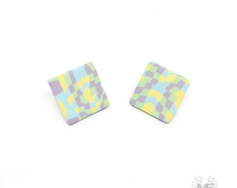 Square pastel colored earrings, handmade, polymer clay, silver plated, jewelry, woman, accessories, fashion, gift