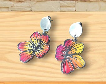 Colorful flower earrings |  Handmade artistic dangles