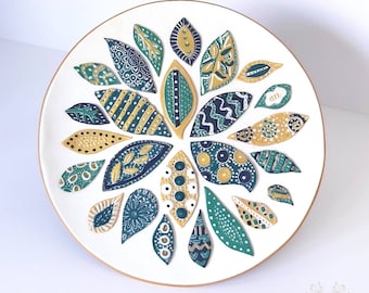 Decorative leaf ring dish, polymer clay trinket dish,
