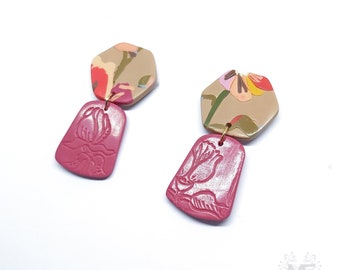 Tulip handmade earrings, fuchsia polymer clay dangles