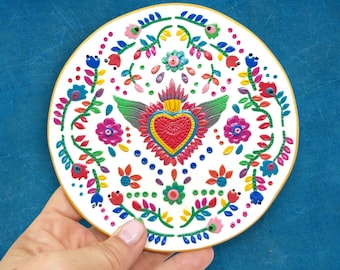 Mexican jewelry dish, decorative plate, Mexican folk art, polymer clay jewelry holder, collector's item, colorful handmade plate, folk decor