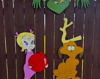Set de decoración navideña para jardín del Grinch hecho a mano: Cindy Lou, Max y el Grinch
