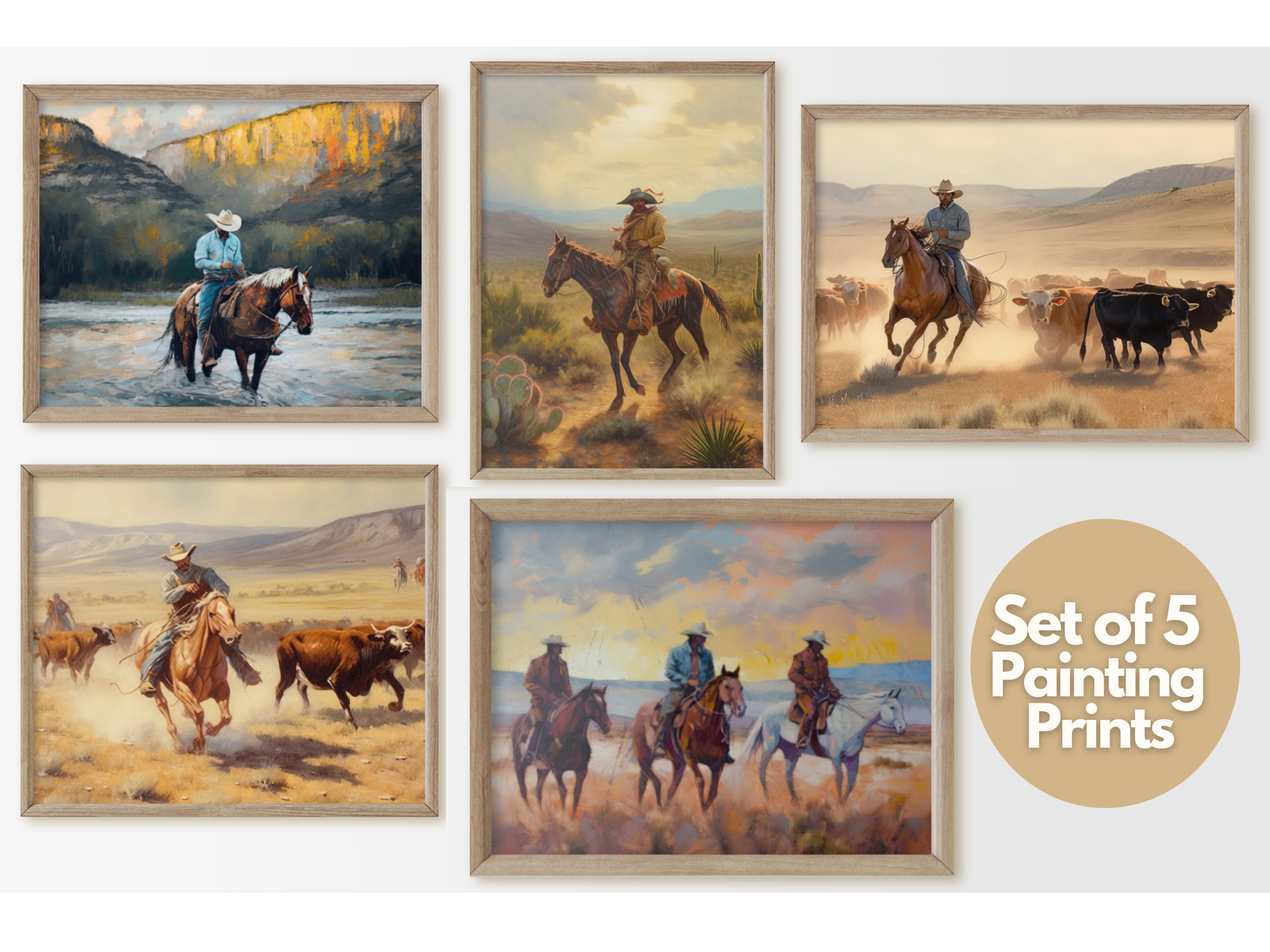 Cowboy Painting Gallery Wall Art Set | Bundle of 5 Cowboy Wall Prints ...
