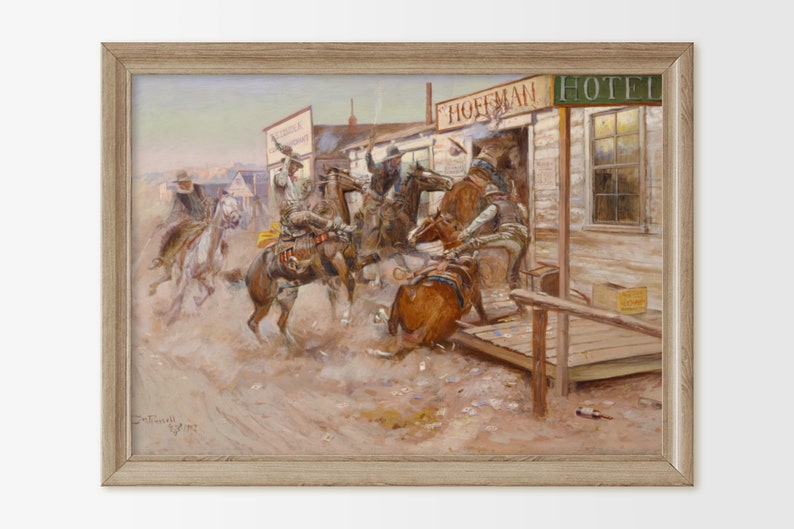 Old West Cowboy Wall Art: Vintage Oil Painting of a Wild West Shootout ...