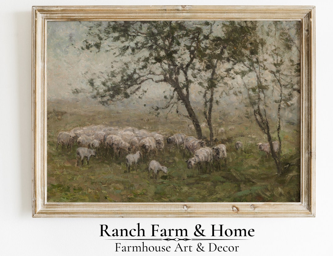 Sheep Painting Vintage Printable Wall Art | Lamb Sheep in the Meadow ...