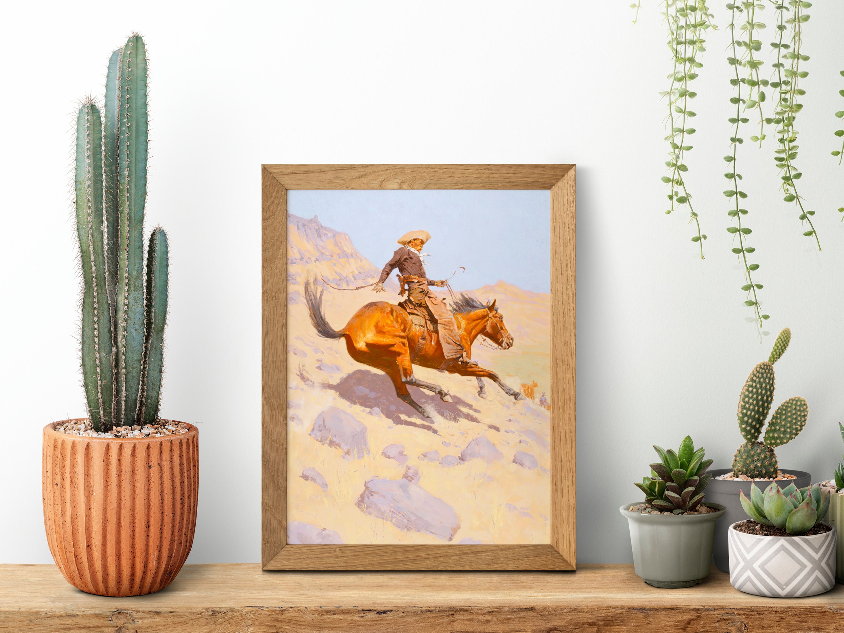 Vintage Cowboy Painting Art Print Wild West Art of Cowboy and Horse ...