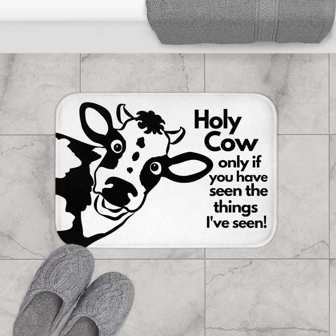 Holy Cow Bath Mat Humorous Cow Design for a Quirky Bathroom Accent