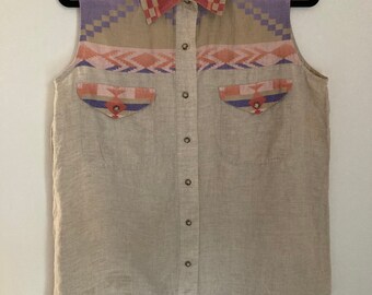 Vintage Cambridge Dry Goods Southwestern Button Down Sleeveless blouse