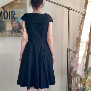 Vintage 50s button front lace detail black Carlye dress. image 4