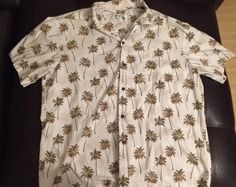 Ky&#39;s Made In Hawaii Men&#39;s XL Vintage 80&#39;s Palm Tree Hawaiian Button Down Shirt