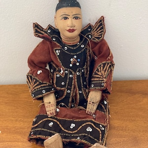 Antique wooden teak Burmese handmade ornate Puppet Marionette Puppet vintage