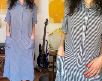 Vintage 70’s D’Allaird’s striped// short sleeved//button front// pocket front shirt dress