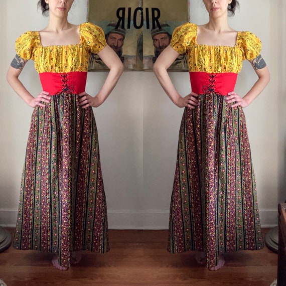 Vintage 60’s 70’s Long Boho Festival Corset Peasa… - image 1