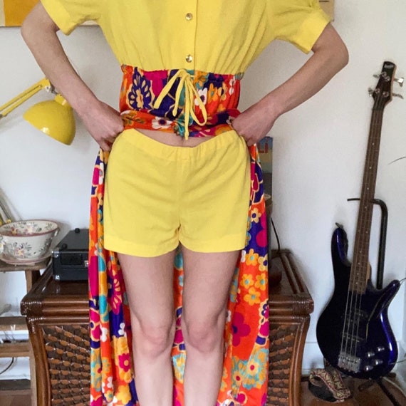 Vintage 60s floral//yellow terrycloth//two piece … - image 3