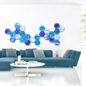 Glass Wall Sculpture &quot;Water Hex&quot;, Abstract, Modern Design, Wall Art 3D, Geometric Minimalist, Modern Home Decor, Modern Wall Decor