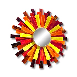 Glass and Metal Wall Sculpture Mirror &quot;Sunburst&quot;, Abstract, Modern Design, Wall Art 3D, Modern Home Decor, Modern Wall Decor