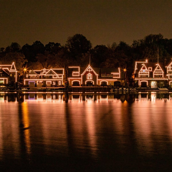 Boathouse Row Philadelphia Schuylkill River Nighttime Long Exposure Landscape Photo 1