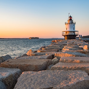 Spring Point Ledge Lighthouse Sunset Portland Maine Landscape Photo