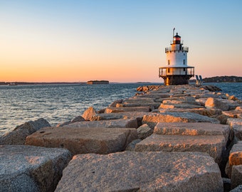 Spring Point Ledge Lighthouse Sunset Portland Maine Landscape Photo