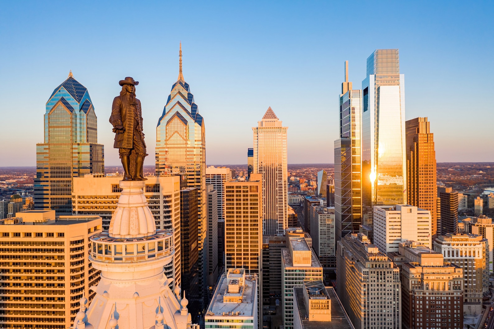 Center City Sunrise Philadelphia Skyline Aerial Landscape Etsy Nederland