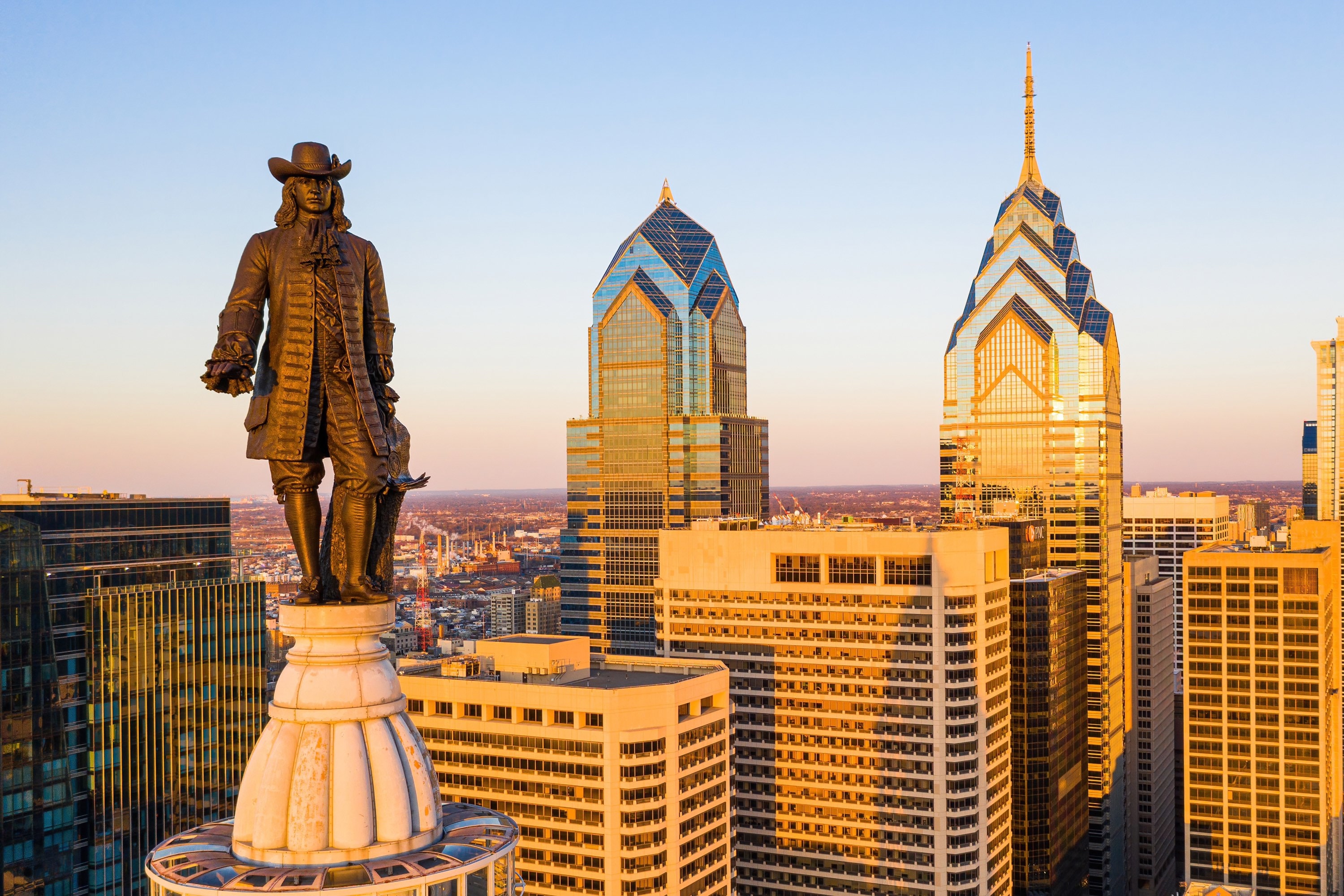 Philadelphia Skyline and City Hall William Penn Statue Aerial Drone  Photograph - Landscape