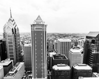 Philadelphia Skyline Aerial Landscape Photo Black and White