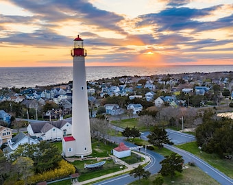 Cape May Lighthouse New Jersey Shore Beach Sunset Aerial Landscape Photograph