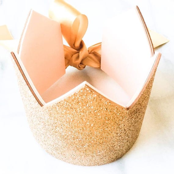 Peach and Gold Party Crown, Halloween Crown, Birthday Crown, Gold Crown, Glinda Crown, Glitter Crown, Party Hat, Princess Peach