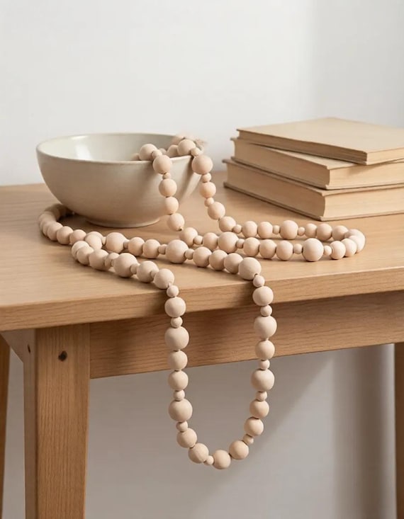 Simple 7.5 feet Wood Bead Garland / Simple Christmas Decor / Minimalist / Bowl Filler / Christmas Tree Garland