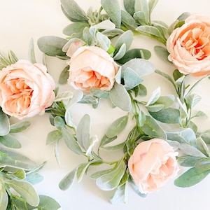 Cabbage Rose and Lambs Ear Garland in Peach / Farmhouse Mantel Decor // Nursery Garland // Boho Nursery // Popular Garlands // Teepee Topper