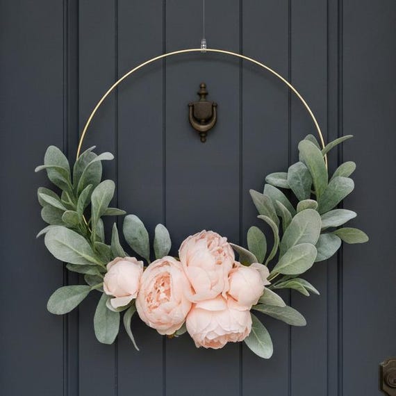 Pale Pink Peony and Lambs Ear Wreath // Nursery Decor // Boho Nursery // Farmhouse Decor // Indoor Lambs Ear Wreath // Valentines Wreath