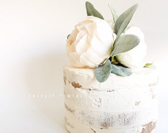 Ivory Peony and Lambs Ear Cake Topper // Wedding // Peony Cake Topper // Smash Cake Topper // Baby Shower Decor // Birthday Cake Topper