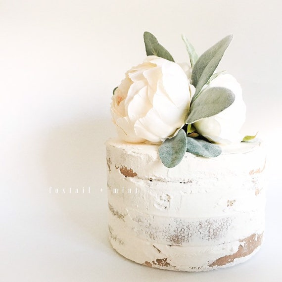 Ivory Peony and Lambs Ear Cake Topper // Wedding // Peony Cake Topper // Smash Cake Topper // Baby Shower Decor // Birthday Cake Topper