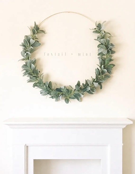 Oversized Lambs Ear 24" Hoop Wreath / Wedding Wall Decor