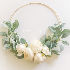 Ivory Peony and Lambs Ear Wreath // Nursery Decor // Boho Nursery // Farmhouse Decor // Lambs Ear Wreath // Hoop Wreath // Mothers Day