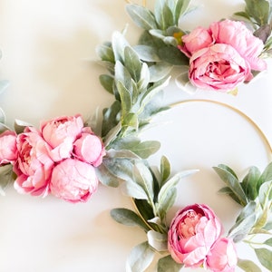 Small Set of Three Spring Pink Peony and Lambs Ear Wreaths // Farmhouse Decor // Lambs Ear Wreath // Nursery Decor // Popular Wreaths
