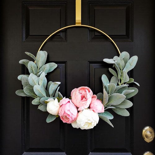 Spring Mix Peony and Lambs Ear Wreath // Nursery Decor // Boho Nursery // Farmhouse Decor // Lambs Ear Wreath // Gold Hoop Wreath // Spring