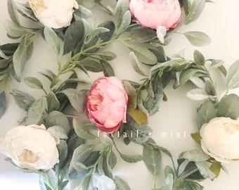 Spring Mix Peony and Lambs Ear Garland // Farmhouse Decor // Nursery Garland // Boho Nursery // Teepee Topper // Spring Decor