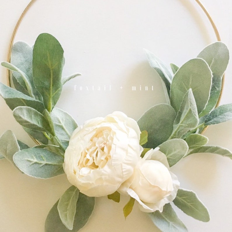 Large Set of Three Ivory Peony and Lambs Ear Wreaths // Farmhouse Decor // Lambs Ear Wreath // Nursery Decor // Popular Wreaths image 5