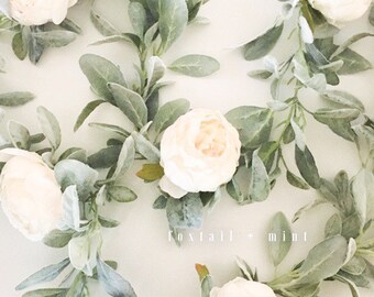 Peony and Lambs Ear Garland in Ivory // Farmhouse Decor // Nursery Garland // Boho Nursery// Popular Garlands // Teepee Topper