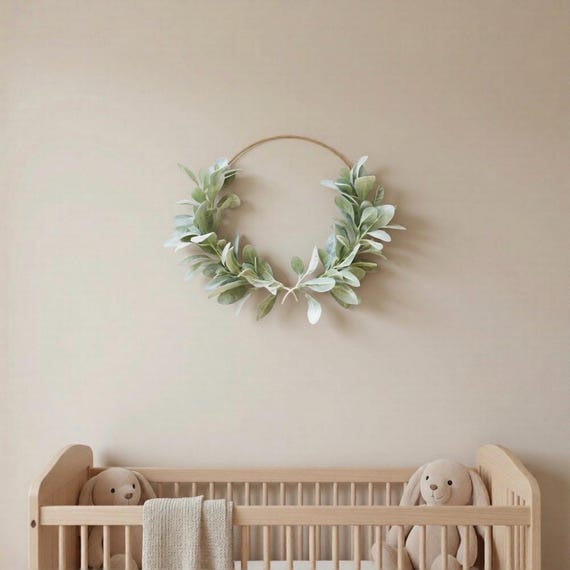 Laurel Wreath // Lambs Ear Wreath // Neutral Nursery // Wedding Greenery / Boho Nursery // Farmhouse Decor // Gold Hoop Wreath / Porch Decor