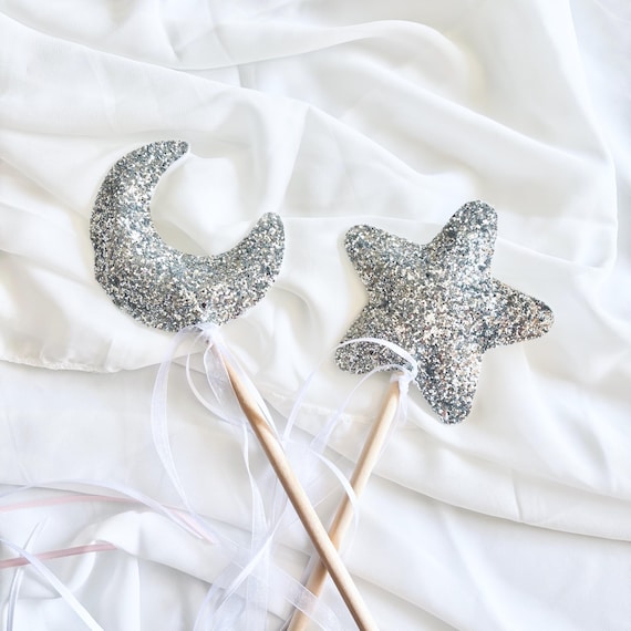 Silver Fairy Wand, Glitter Star Wand, Halloween Magic Wand, Flower Girl Magic Wand, Toy Wand, Witch, Glitter Wand, Costume Fairie Cosplay