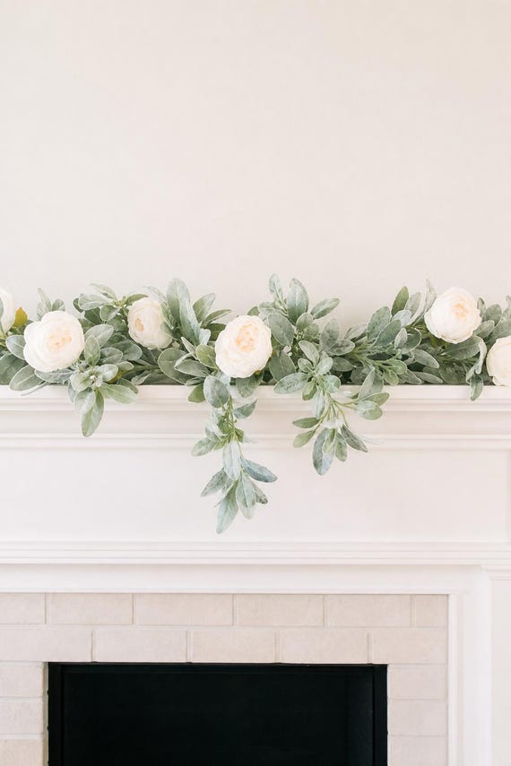 Peony and Lambs Ear Garland in Ivory // Farmhouse Decor // Nursery Garland // Boho Nursery// Popular Garlands // Teepee Topper